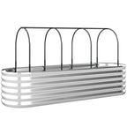 Outsunny Raised Outdoor Vegetable Garden with Trellis for Climbing Plants and Open Bottom, Steel, 200x60x103 cm, Silver