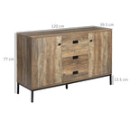 Modern Sideboard in Chipboard and Metal with 2 Cabinets with 2 Doors with Shelves and 3 Drawers, 120x39.5x77 cm - Borgè