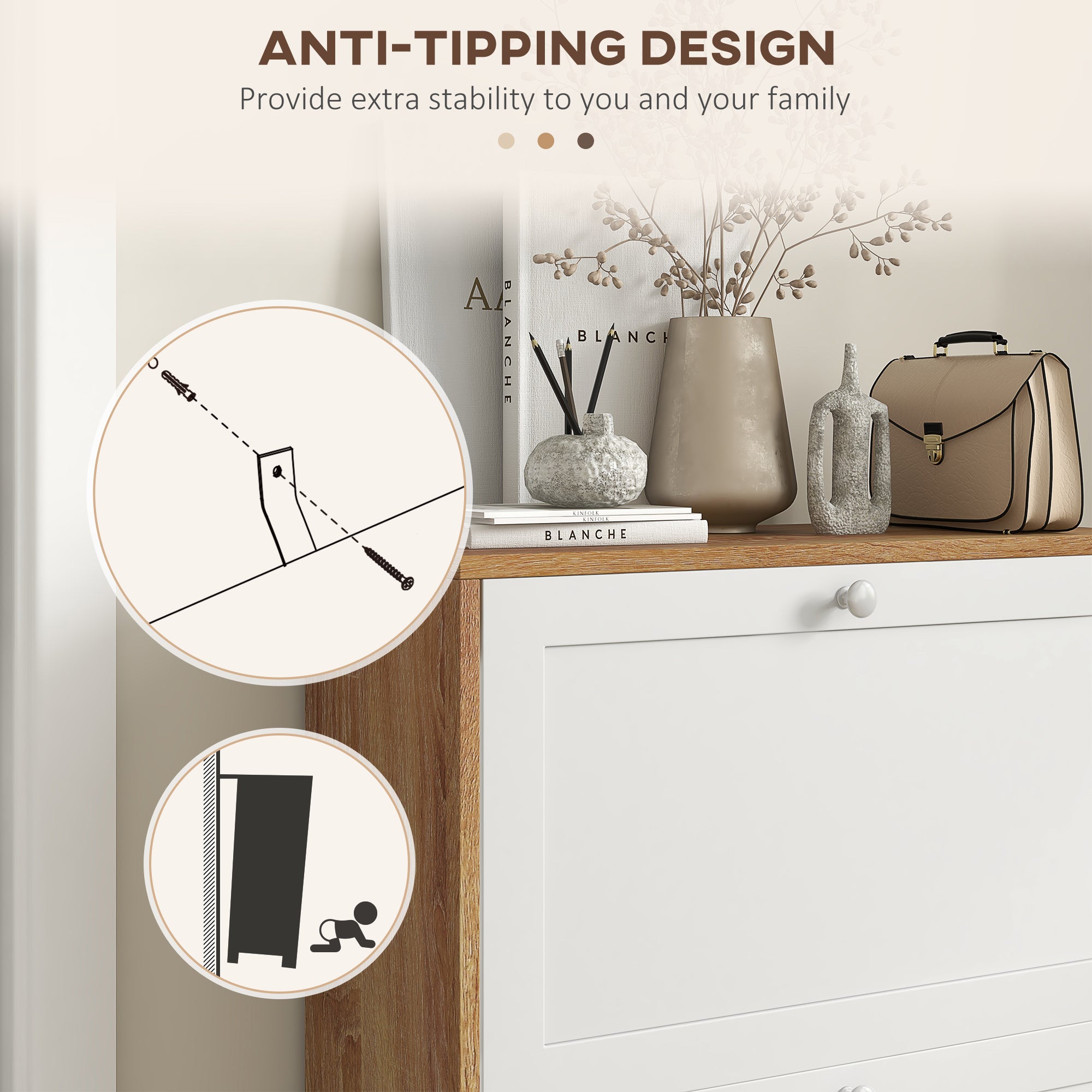 HOMCOM Slim Shoe Rack with 3 Adjustable Shelves at 2 Levels for 12 Pairs, in Chipboard and MDF, 60x24.5x75.5 cm - Borgè