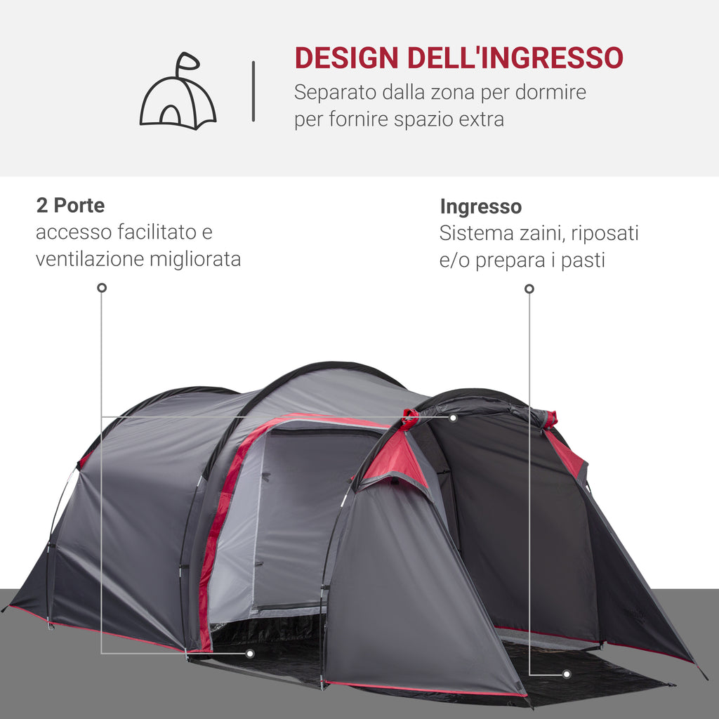 Outsunny camping curtain 2 seats with vestibule and doors with zipper, 426x206x154cm gray - Borgè