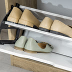 Space Saving Slim 2 Drawer Shoe Cabinet for 8 Pairs of Shoes 62.5x26x81 cm, Wood and White