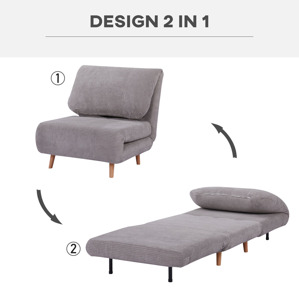 2-in-1 Reclining Sofa Bed with Extra-Large Seat, Velvet Effect, Grey
