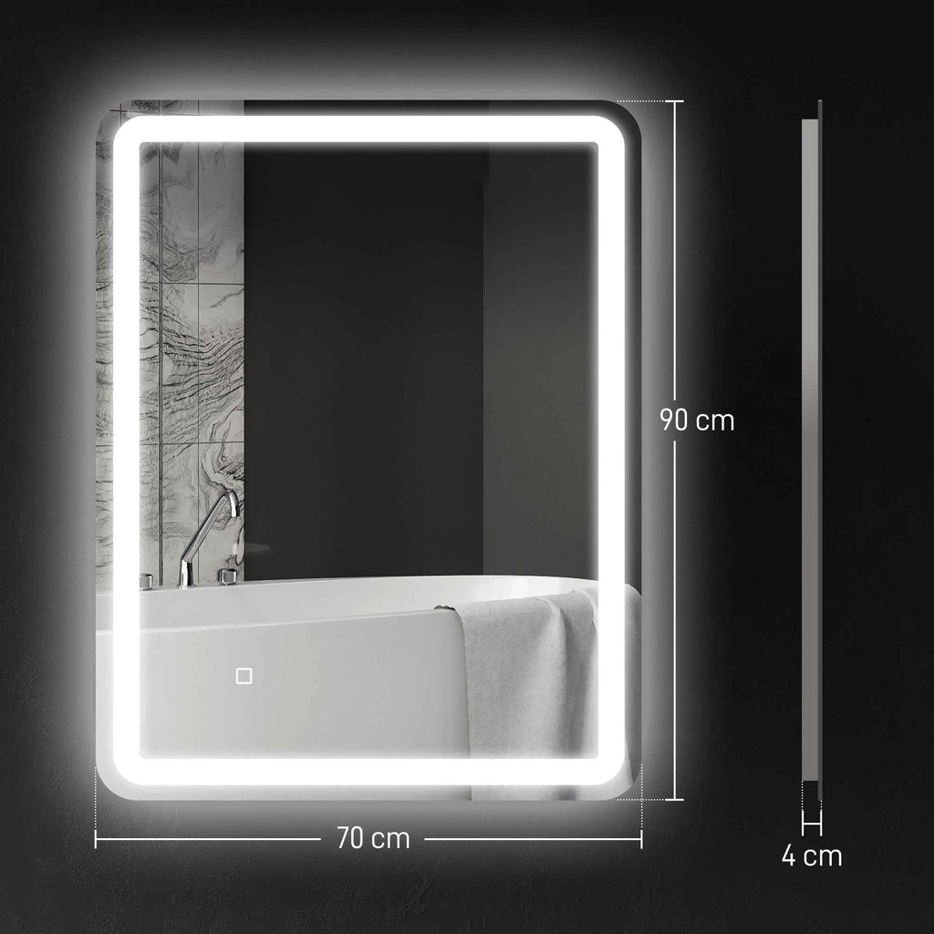 HOMCOM LED Touch Bathroom Mirror with Dimmable Light, 3 Temperatures and Anti-Fog, 70x90 cm