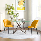 Set of 2 Nordic Design Dining Chairs in Metal and Velvet Effect Fabric Yellow and Black, 52x54x79 cm