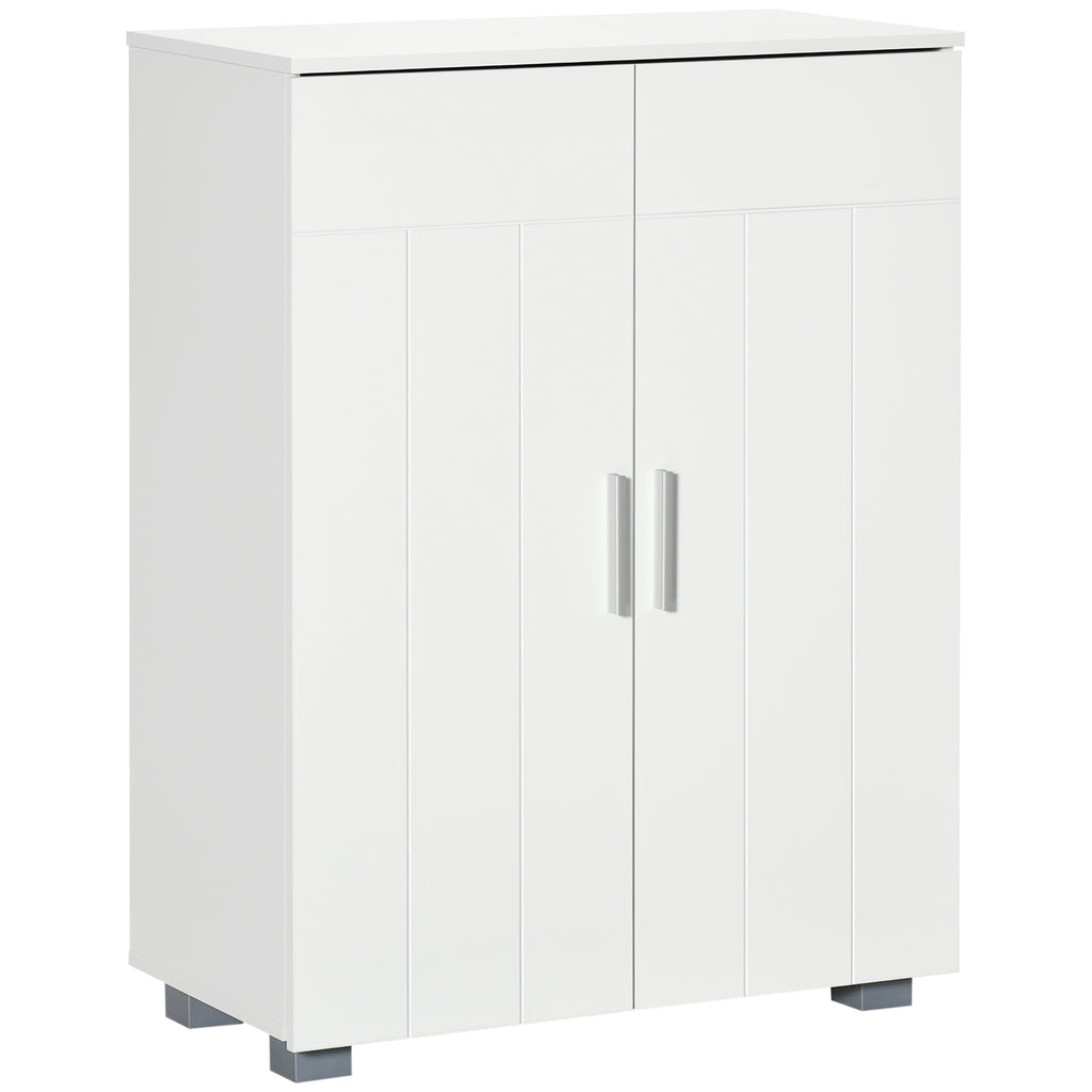 kleankin Modern Bathroom Cabinet with 2 Doors, 2 Adjustable Shelves and Silver Handles, 60x30x80 cm, White