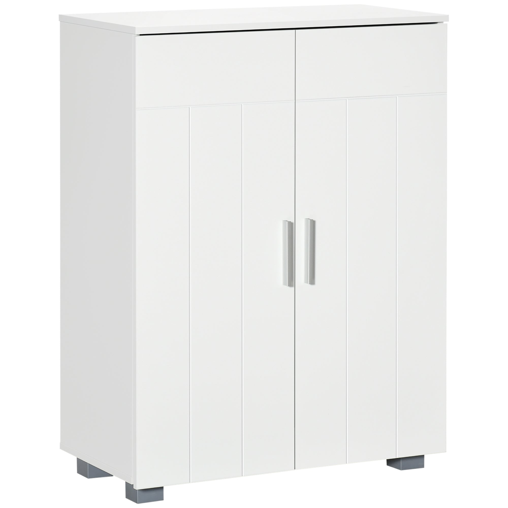 kleankin Modern Bathroom Cabinet with 2 Doors, 2 Adjustable Shelves and Silver Handles, 60x30x80 cm, White