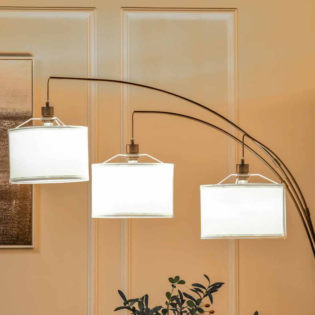 Floor Lamp with 3 Lights and Flexible Arms, Marble Base and Metal Pole, 103x34. 5x205cm, Black and White