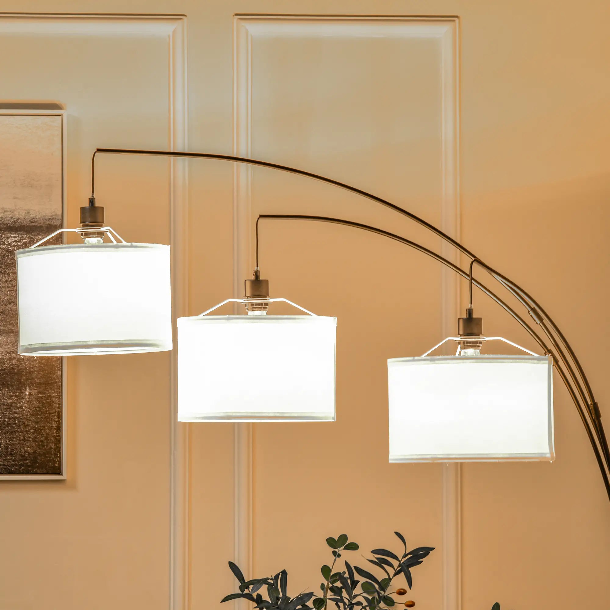 Floor Lamp with 3 Lights and Flexible Arms, Marble Base and Metal Pole, 103x34. 5x205cm, Black and White