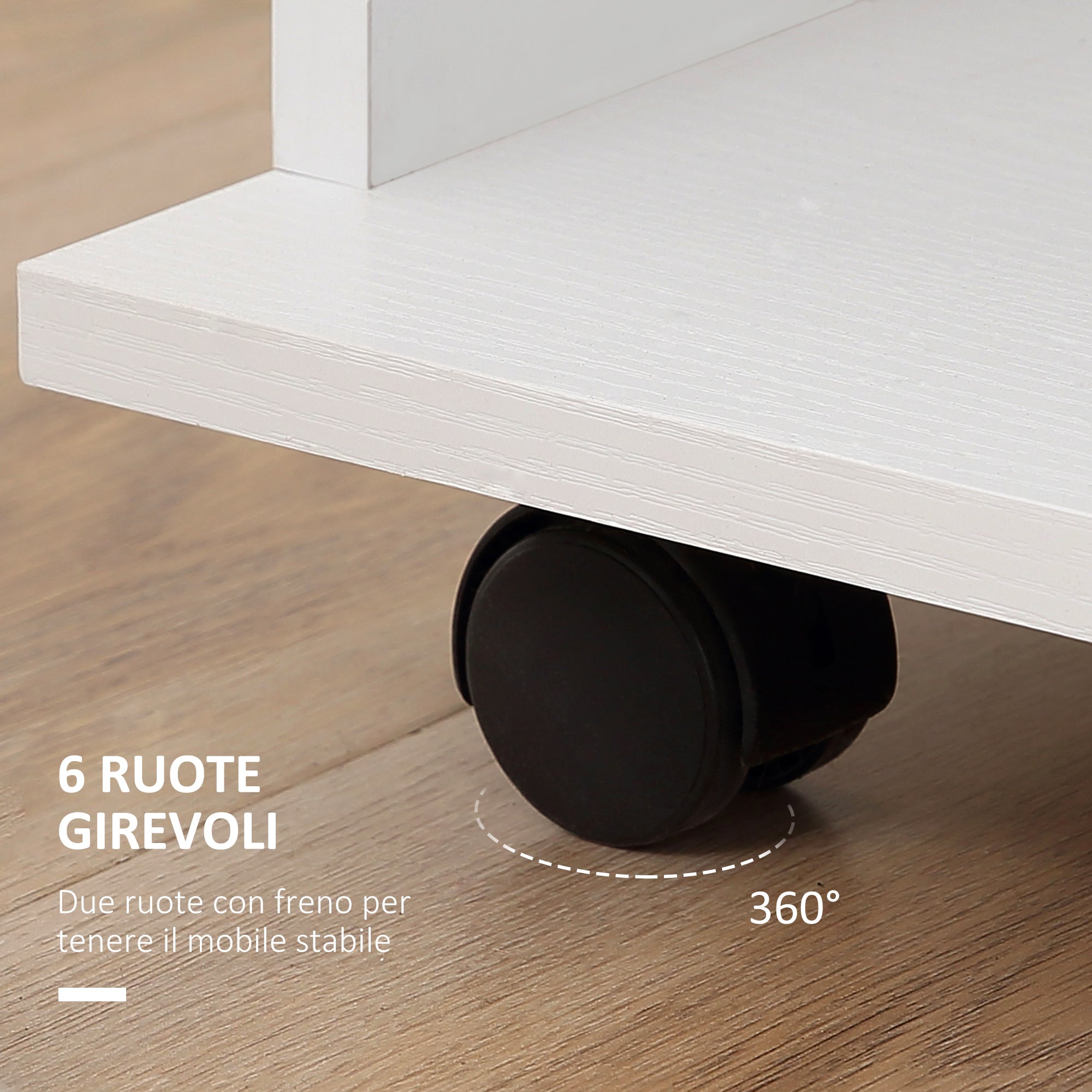 Wardrobe with Wheels, 2 Rods, and 3 Open Shelves, Made of Wood and Aluminum, 120x40x128 cm, White