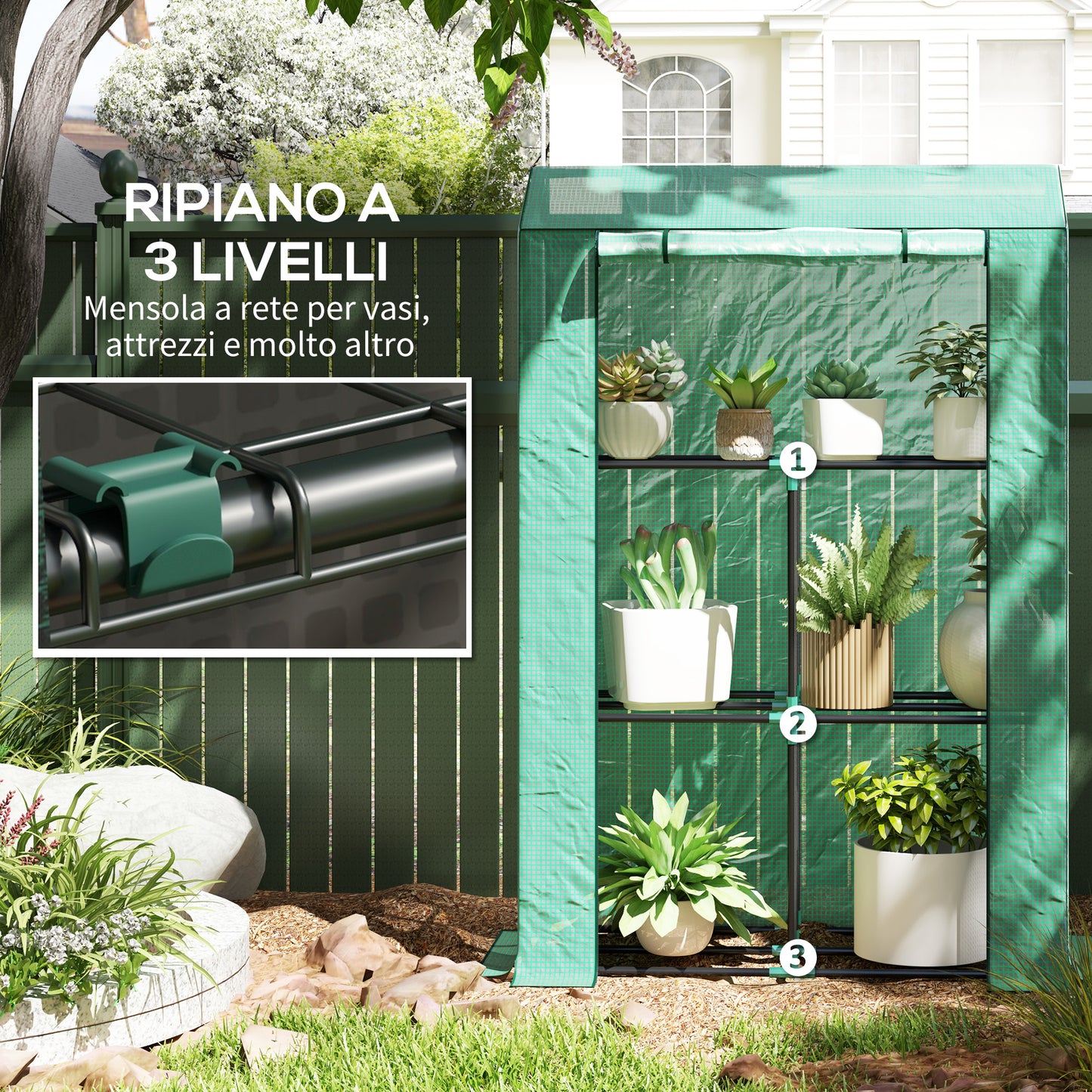 3-Tier Garden Greenhouse with Anti-UV PE Cover and Roll-Up Door, 100x40x150 cm, Green