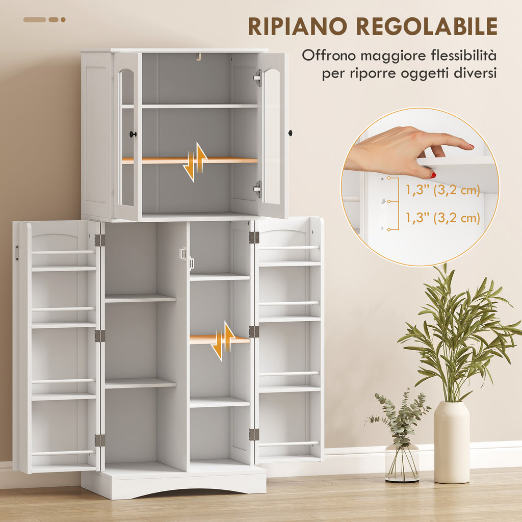 HOMCOM Kitchen Cabinet with Doors, Cupboards and Silent-Closing Hinges, Wooden, 60x40x162 cm, White