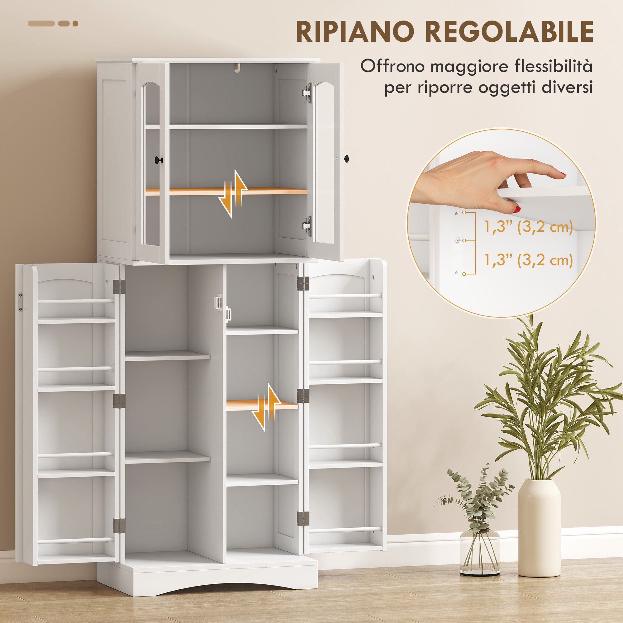 HOMCOM Kitchen Cabinet with Doors, Cupboards and Silent-Closing Hinges, Wooden, 60x40x162 cm, White