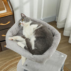 Multi-Level Cat Tree, 104 cm Tall, with House, Bed, Scratching Posts, Brush and Ball, Grey