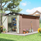 Outsunny 364 x 238 cm Metal Garden Shed with 4 Vents and Lockable Double Doors, Brown