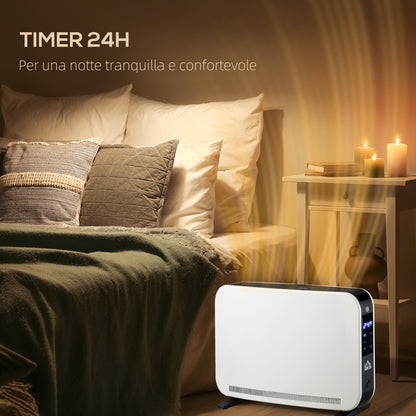 Electric Radiator with 3-Mode, Timer and Thermostat, in Steel and Plastic, 60x18.5x39.5 cm, Black and White