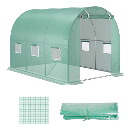 Outsunny PE Greenhouse Cover with 6 Windows, Roll-Up Door and Buried Edges, 3x2x2 m, Green - Borgè