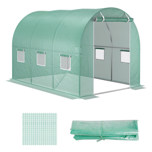 Outsunny PE Greenhouse Cover with 6 Windows, Roll-Up Door and Buried Edges, 3x2x2 m, Green