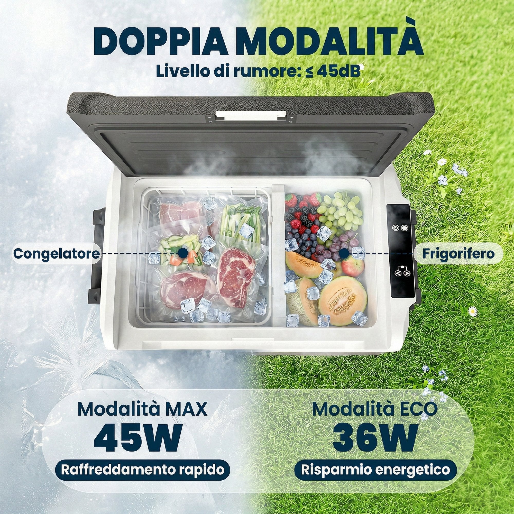 Outsunny 50L Compressor Car Refrigerator, Dual Zone, App Control, Black, Camping.