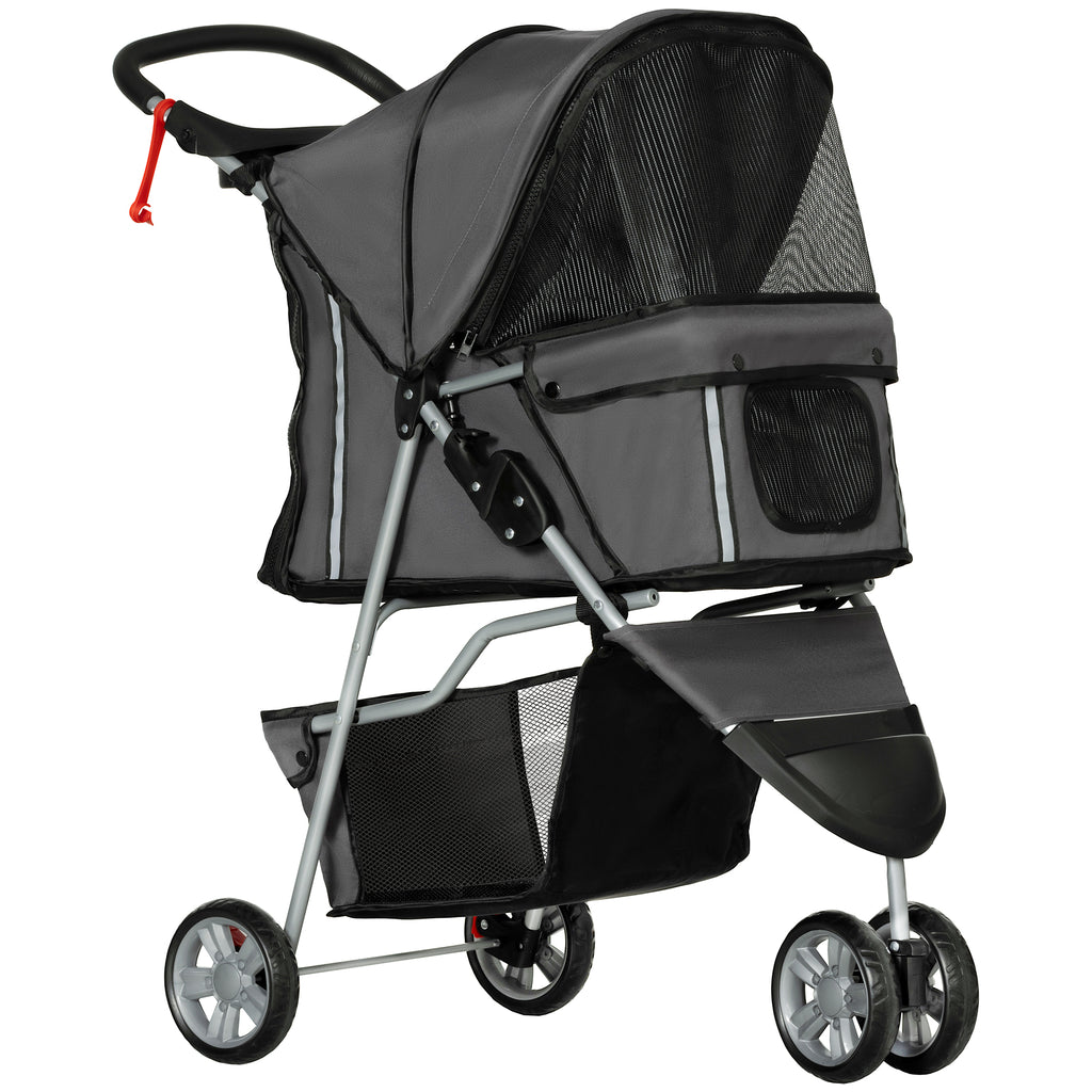 Folding Dog Stroller with Cup Holder and Basket, Steel and Polyester, 75x45x97 cm, Charcoal Grey