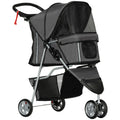 Folding Dog Stroller with Cup Holder and Basket, Steel and Polyester, 75x45x97 cm, Charcoal Grey