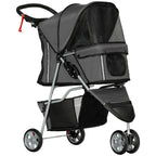 Folding Dog Stroller with Cup Holder and Basket, Steel and Polyester, 75x45x97 cm, Charcoal Grey