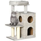 Cat Scratching Post for Cats up to 5kg with Bed and Play Ball, Made of Chipboard, Plush and Sisal, 60x40x91 cm