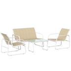 Outsunny 4-Piece Garden Set with Sofa, Armchairs, and Coffee Table, Khaki and White