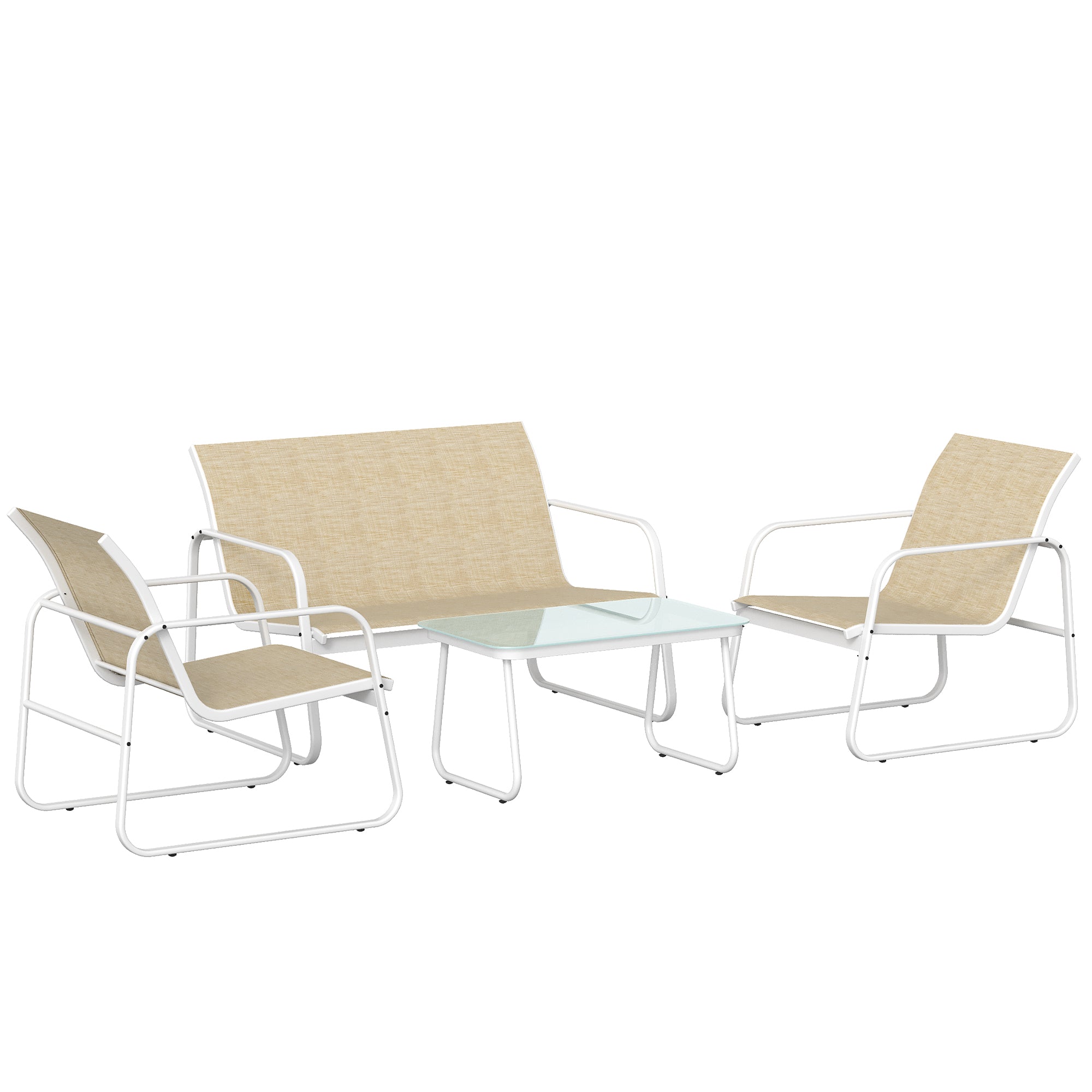 Outsunny 4-Piece Garden Set with Sofa, Armchairs, and Coffee Table, Khaki and White