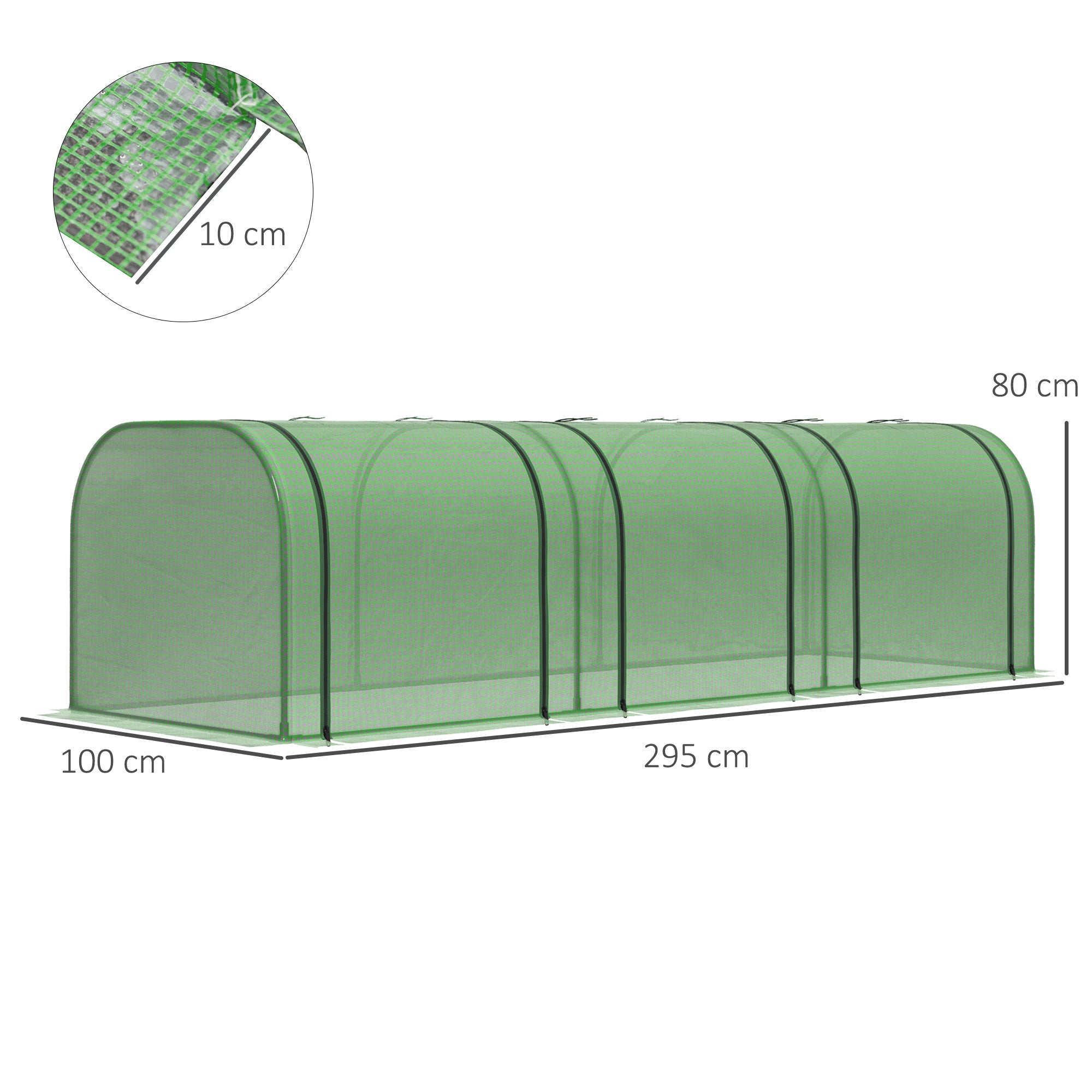 Steel and PP Plastic Tunnel Greenhouse with Roll-Up Doors, 295x100x80 cm, Green