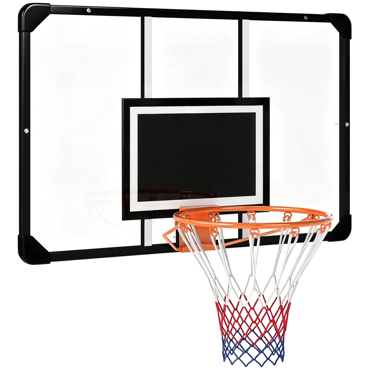 SPORTNOW Outdoor Wall-Mounted Basketball Hoop 113x73 cm, Ø45 cm Rim and Net, Black