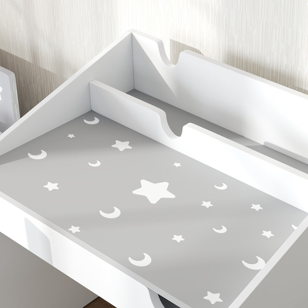 Children's Chair and Table Set for 3-6 Years Old with Organizer and Pull-Out Drawer, Grey Wood