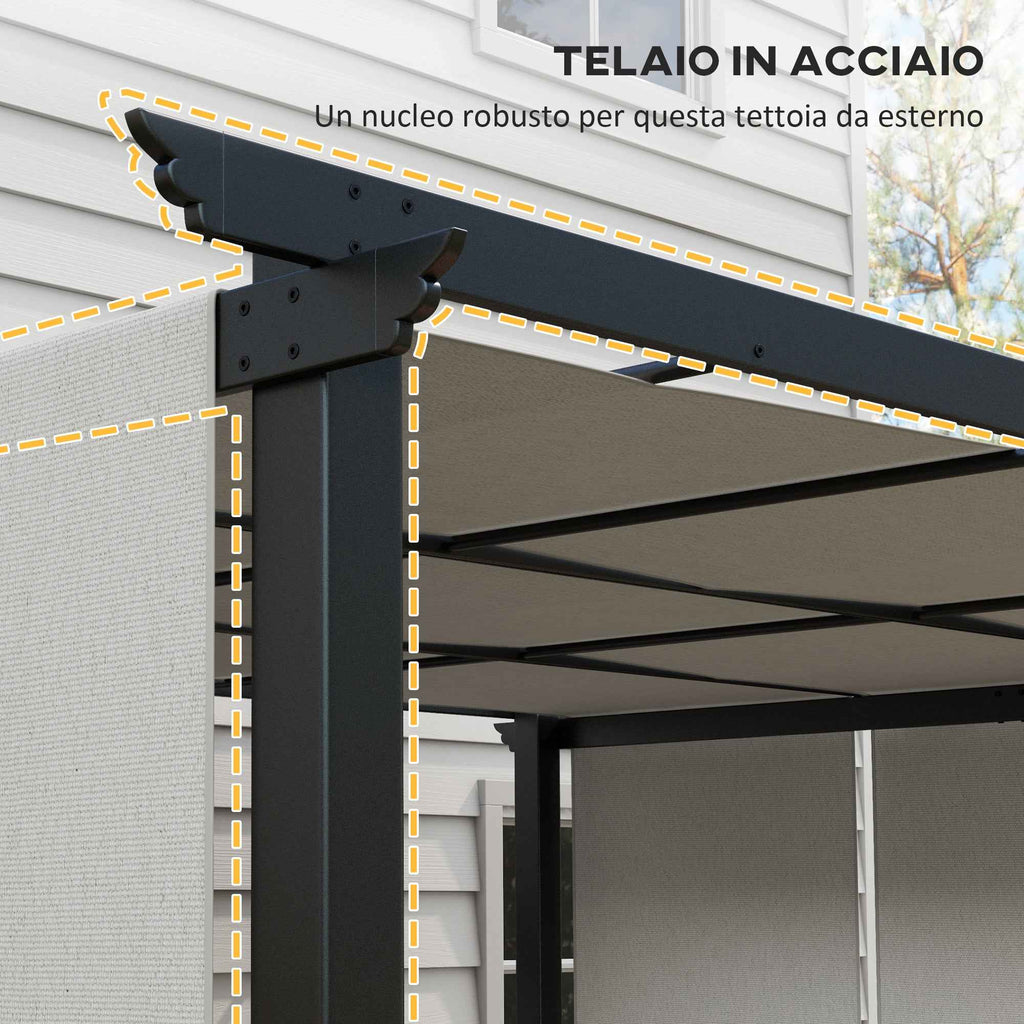 Outsunny Pergola Gazebo 3x3.5 m with 3 Adjustable Canopies, in Steel and Anti-UV Polyester, Light Grey