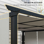Outsunny Pergola Gazebo 3x3.5 m with 3 Adjustable Canopies, in Steel and Anti-UV Polyester, Light Grey