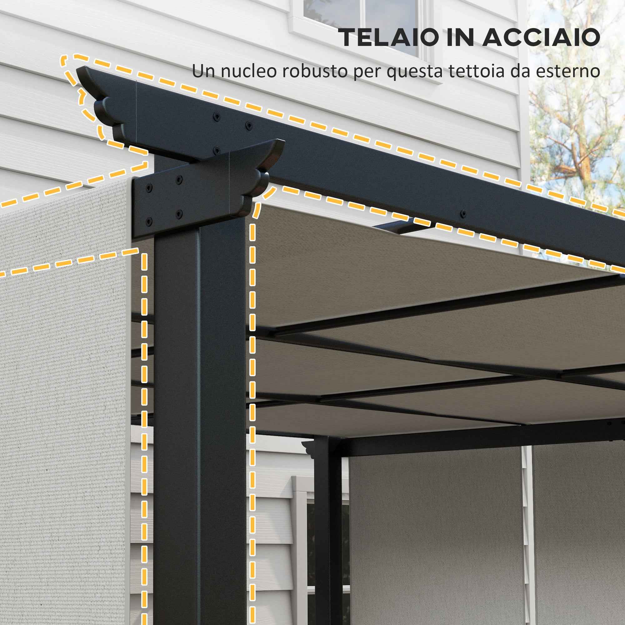 Outsunny Pergola Gazebo 3x3.5 m with 3 Adjustable Canopies, in Steel and Anti-UV Polyester, Light Grey