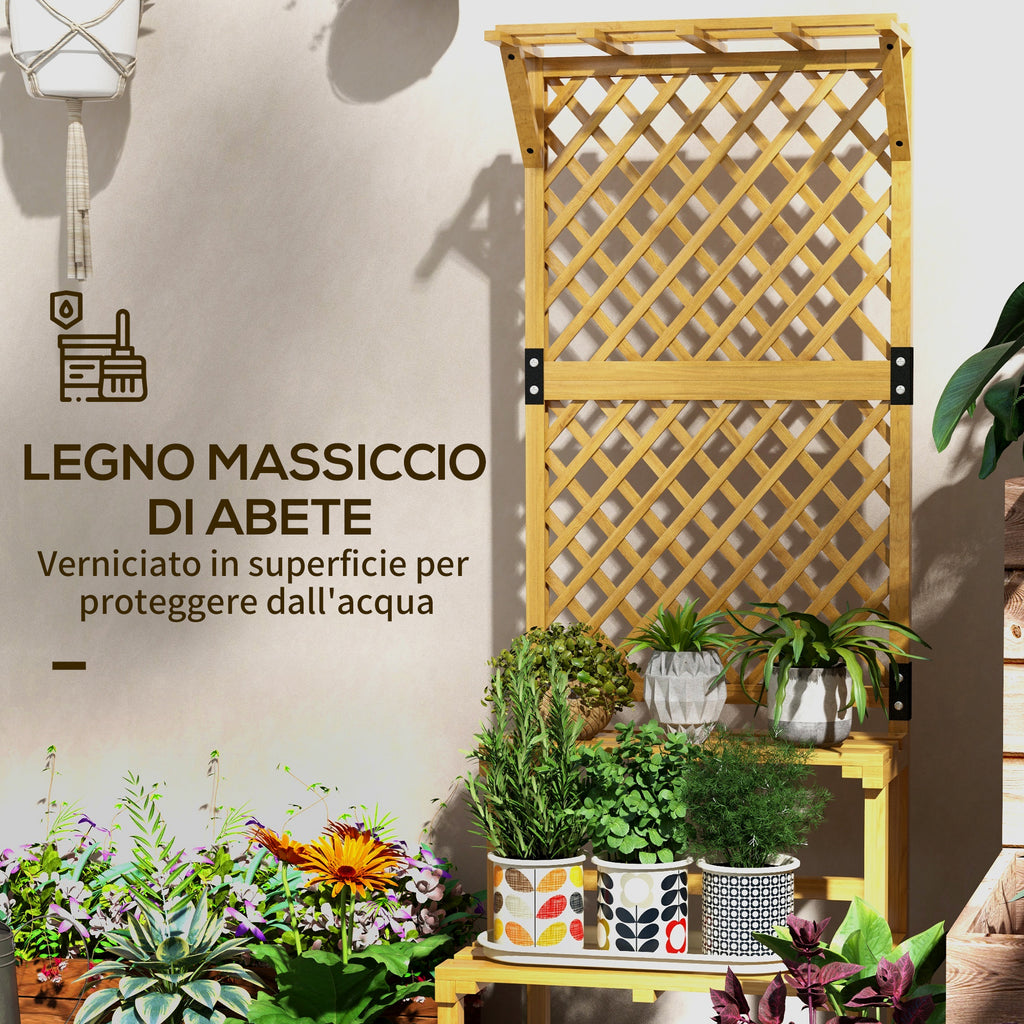 Outsunny Planter with 2-Tier Grille with Roof and Slatted Shelves, in Fir Wood, 60x50x166 cm - Borgè