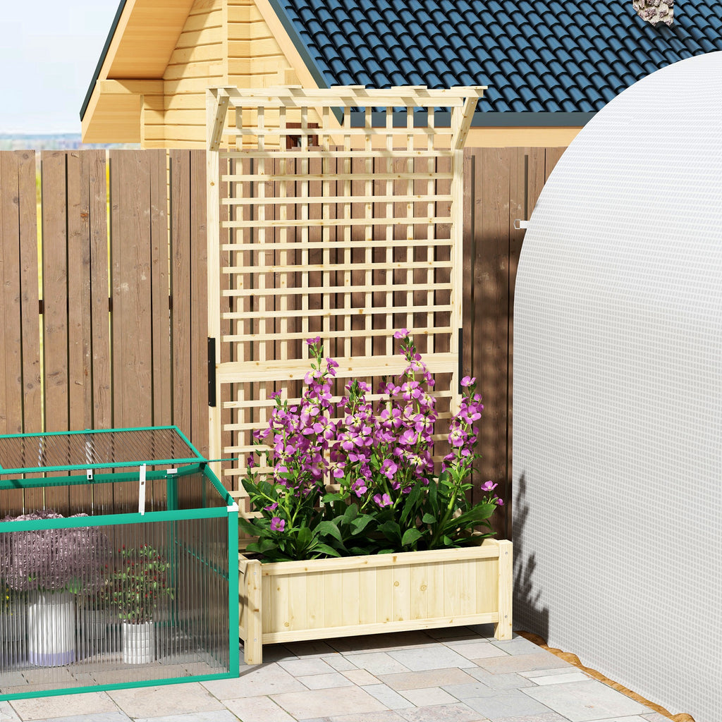 Outsunny Garden Planter with Trellis for Climbing Plants, 90x45x183 cm, Natural Wood