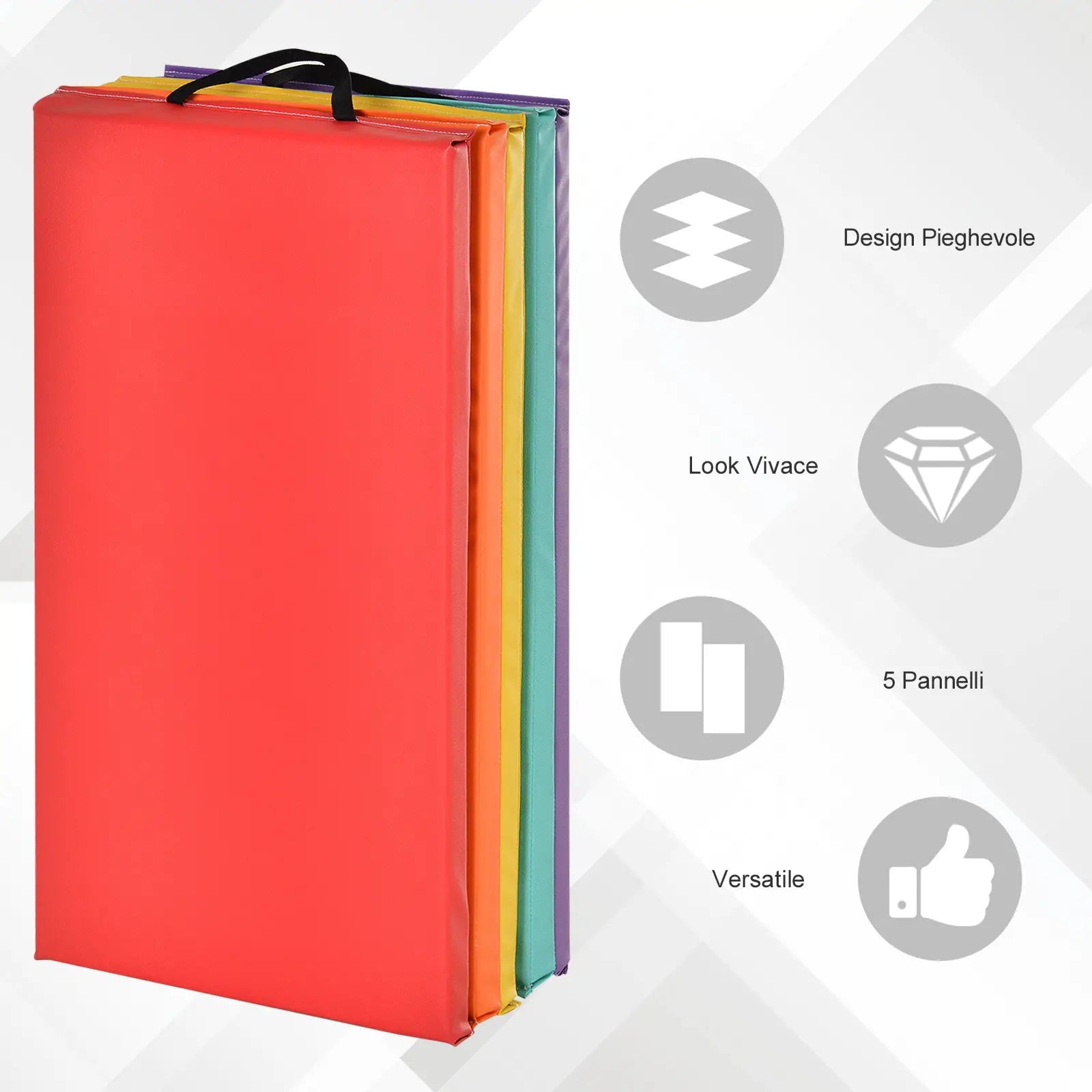 Fitness Mat for Gym and Home, 5 Folding Panels, 195x76x3cm - Borge' Group Limited