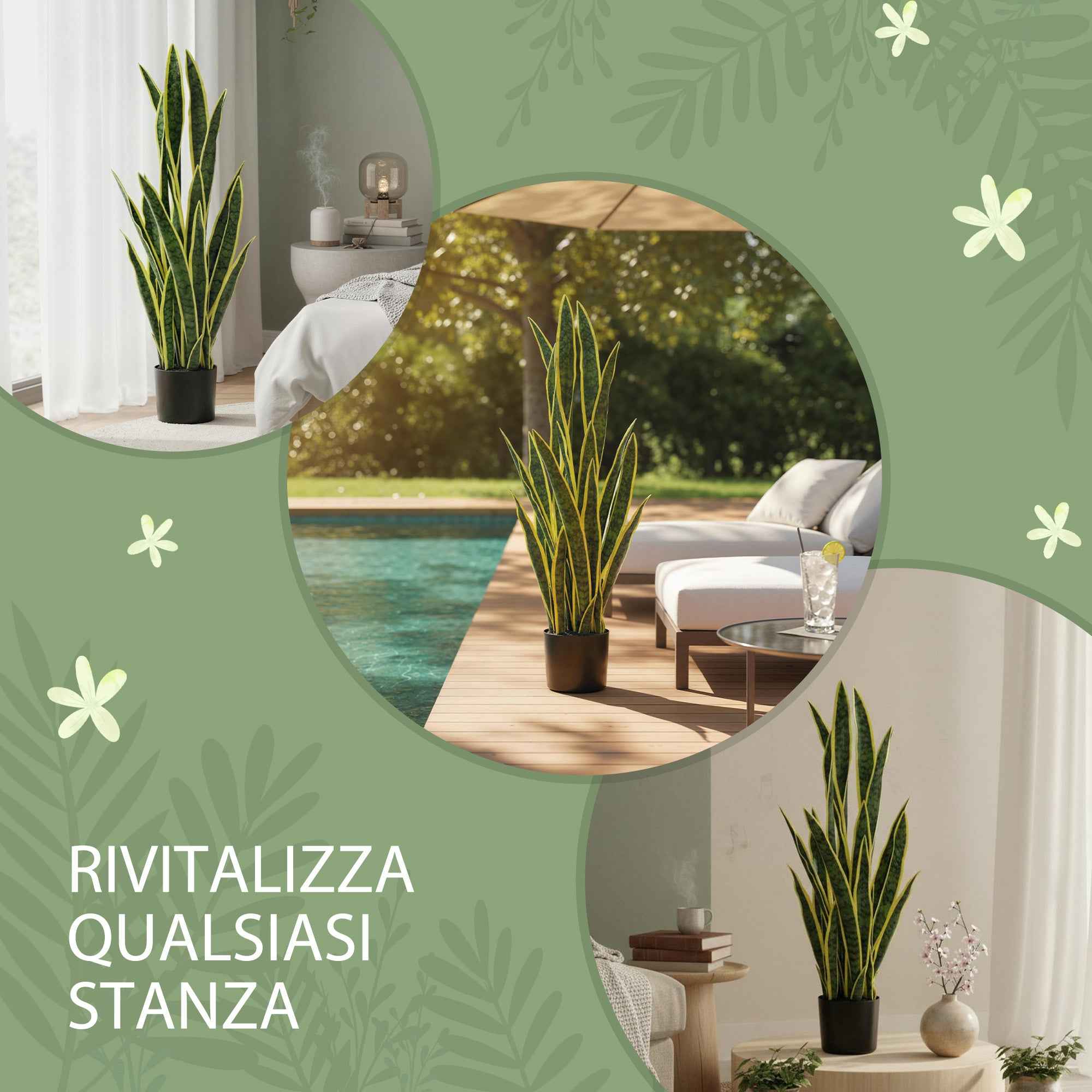 Outsunny Artificial Sanseveria in a Pot for Indoor and Outdoor Use with 21 Mouldable Leaves, Ø20x90 cm