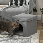 Foldable Cat House with Cushion and Scratching Mat, 36.5 x 36.5 x 36.5 cm, Grey