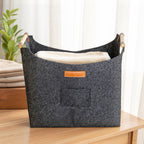 Felt Log Holder with Wooden Handles, 15 kg Capacity, 45 x 32 x 40 cm, Grey