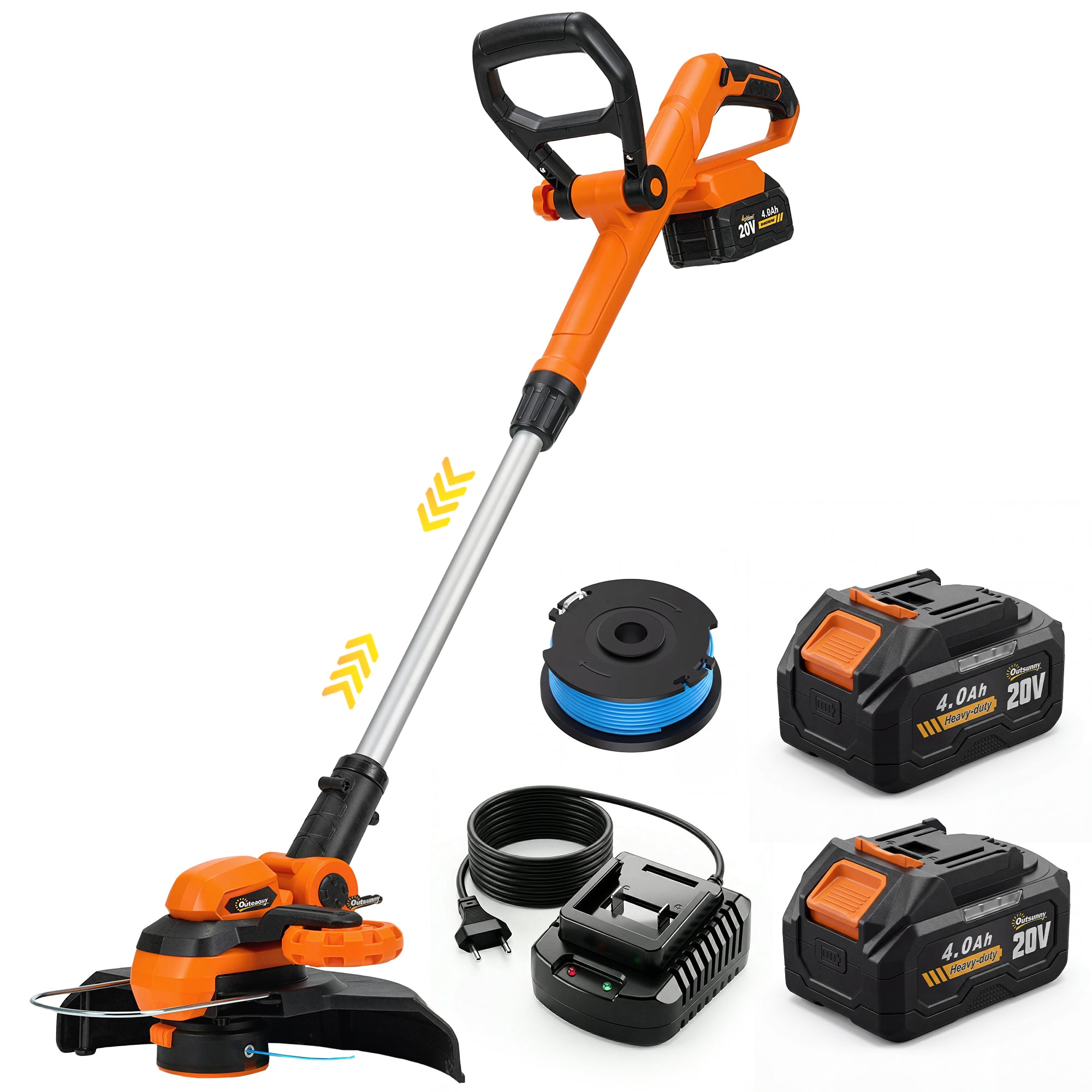 Outsunny Battery-Powered Brush Cutter with Two 4.0Ah Batteries, Charger, and Adjustable Pole