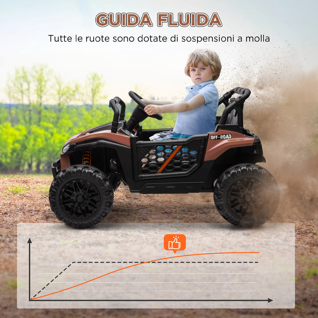 AIYAPLAY Kids Electric Ride-On UTV 12V with Belt, Remote Control, Suspension, USB, 3-6 km/h, 3-5 Years, Brown