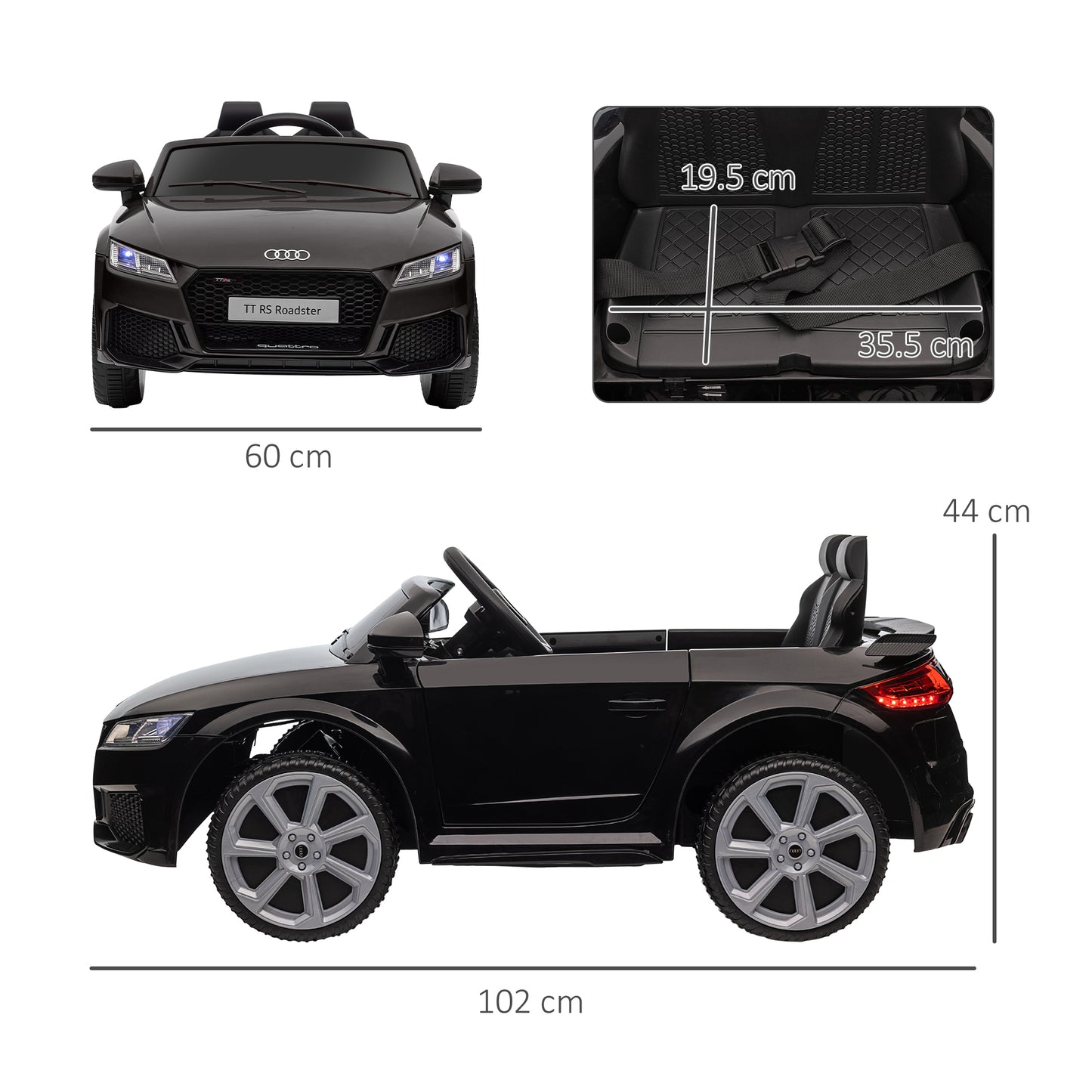 Homcom Children's electric machine 3-5 years Audi TT with remote control, opening goalkeeper and LED headlights, black - Borgè