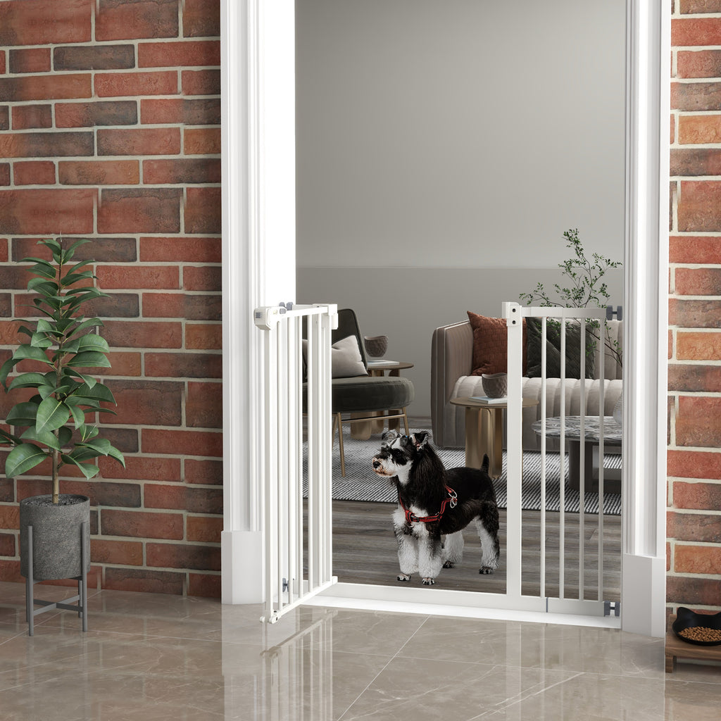 PawHut Adjustable Dog Gate with Self-Closing, Steel and Plastic, 74-100x77 cm Black