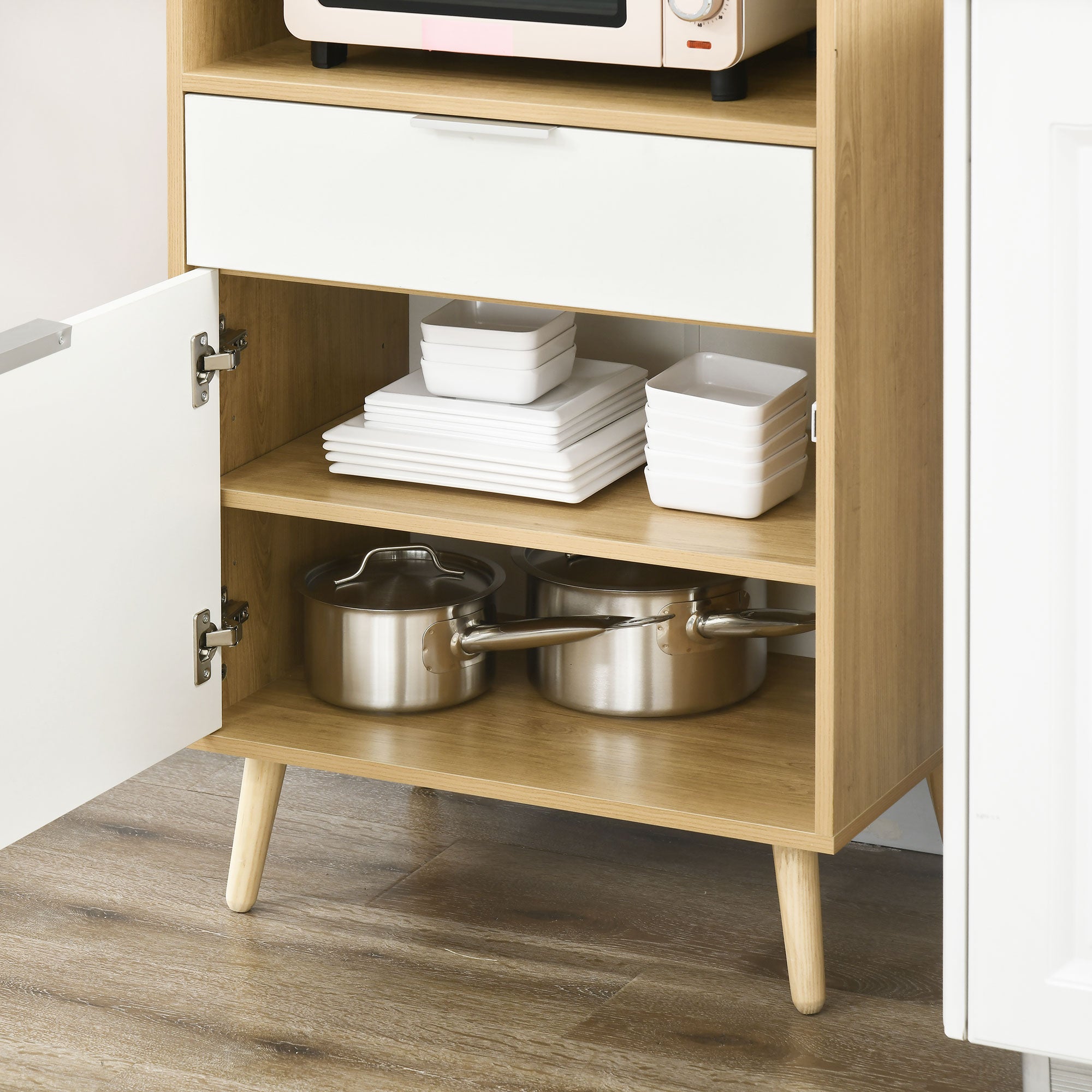 Chipboard Microwave Cabinet with Top Shelf, Sliding Drawer and Cabinet, 58x40x118 cm