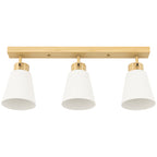 Ceiling Lamp with 3 Adjustable Light Points at 90° and E27 Sockets, Wood Color