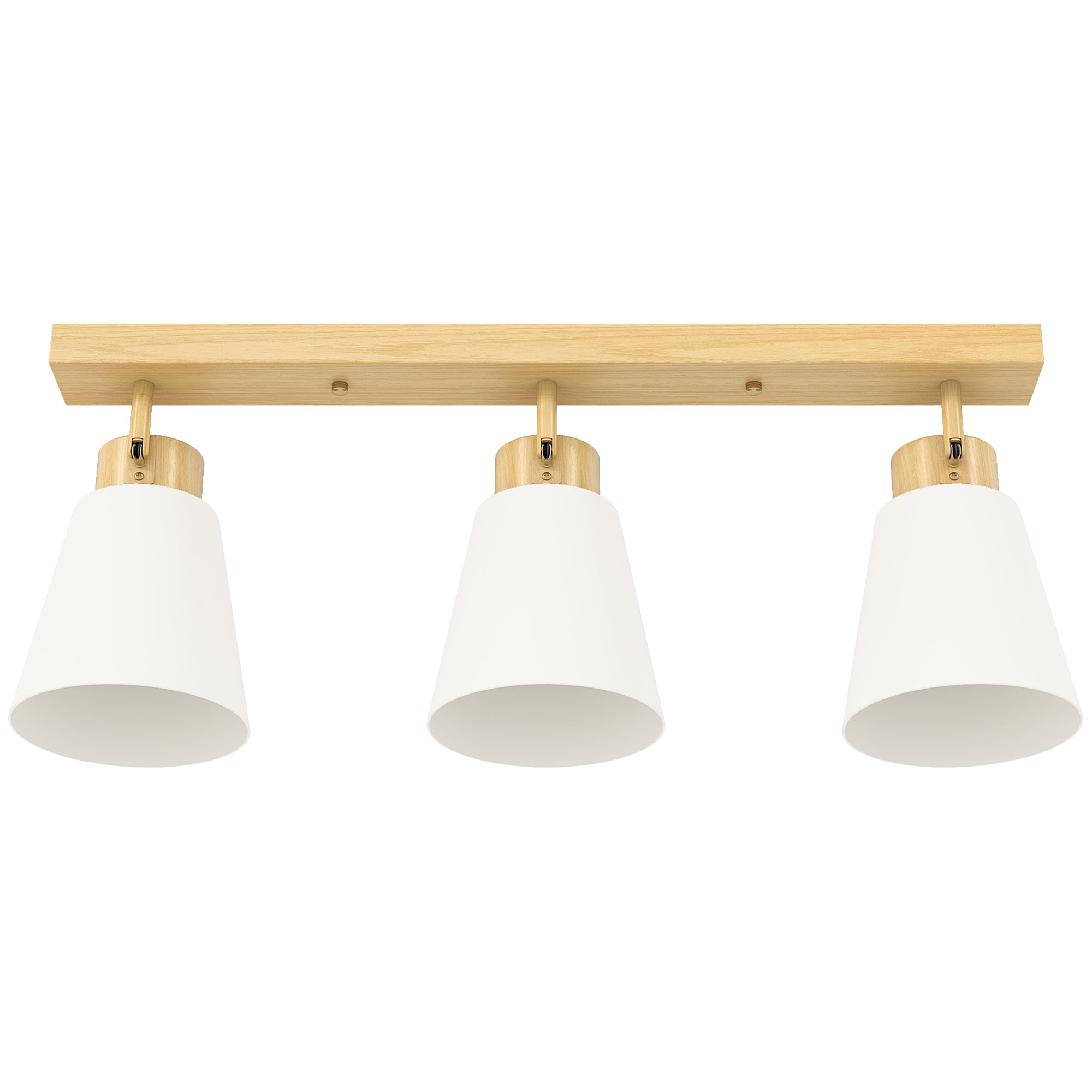 Ceiling Lamp with 3 Adjustable Light Points at 90° and E27 Sockets, Wood Color