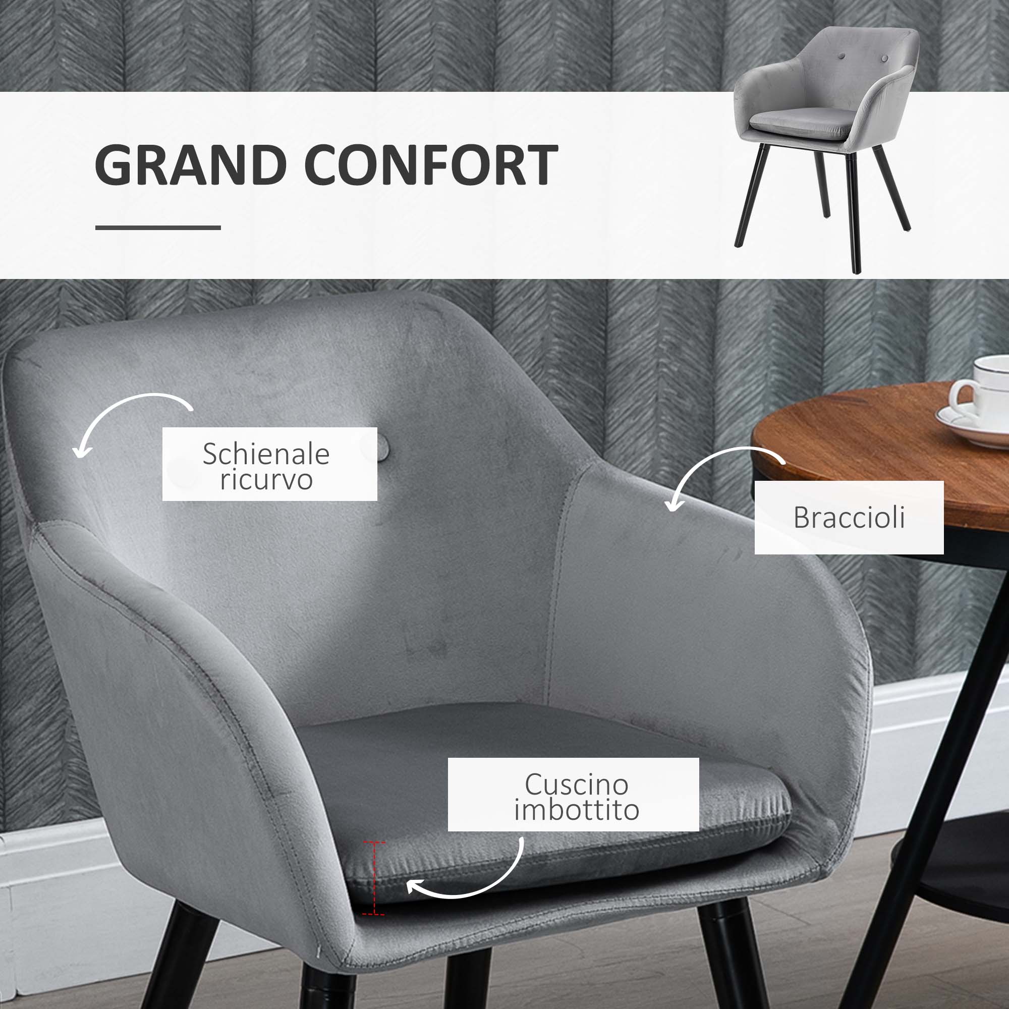 Homcom set of 2 chairs per dining room with padded and velvet armrests, 54x56x74cm, gray - Borgè