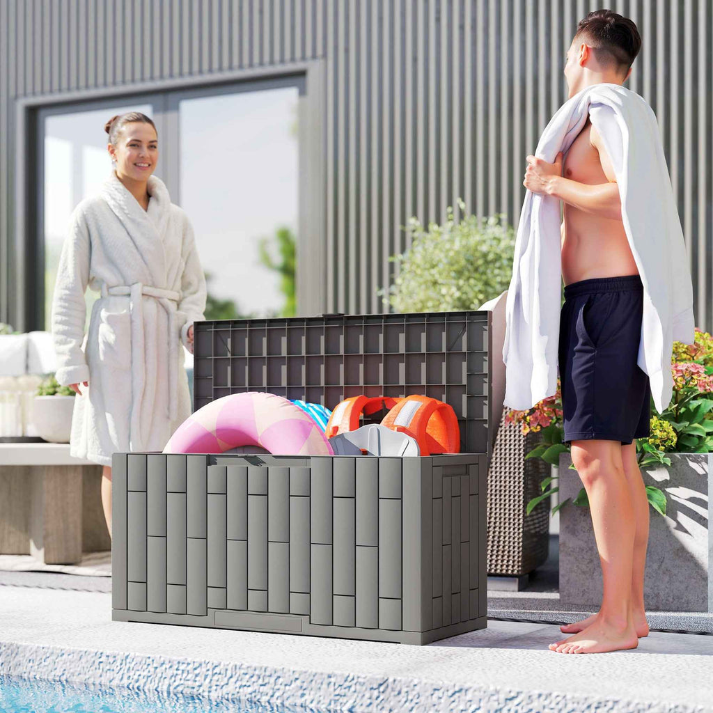 Outsunny 227L Waterproof and UV-Resistant Resin Garden Storage Box with Key Lock, 106.5x43x54.5 cm, Grey