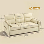 HOMCOM 3-Seater Faux Leather Sofa with Thick Padding, Side Pocket and 2 Cushions, 190x83x90 cm, Beige